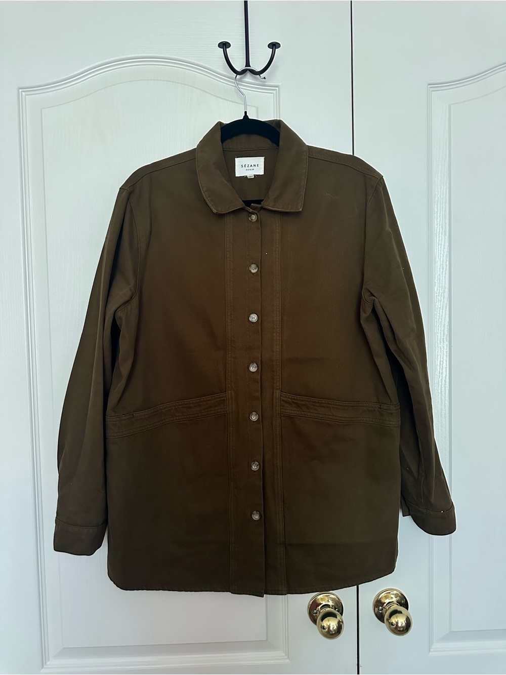 Sézane Green Denim Chore Jacket